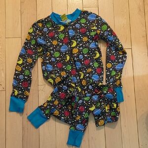 Kids Organic Cotton Space Planet One-Piece Pajama with Bright Blue Cuff 9 Years